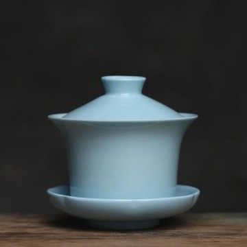 老貨治愈天蘭暖黃蓋碗潮汕功夫茶普洱紅茶釉下彩陶瓷三杯家用茶具