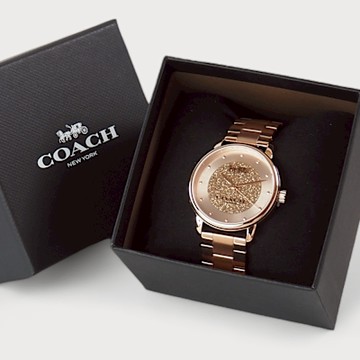 COACH Grand 流沙金錶盤 經典馬車Logo不鏽鋼女錶-36mm(玫瑰金色)
