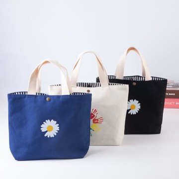 上班小巧手拎包女手提帆布袋動漫印花方形飯盒便當百搭卡通時尚新