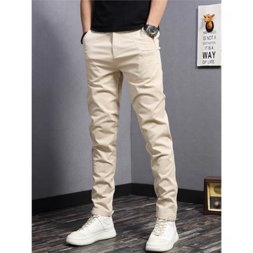 春季卡其色直筒休閑褲男修身2025新款高端男褲純色簡約春秋長褲子