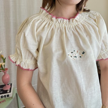 Puffy Top 棉,麻質  襯衫 Vanilla Berry 白色的