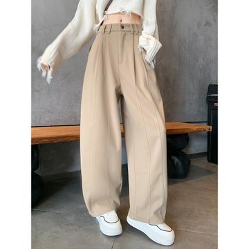 蘿卜褲女2024冬季加厚香蕉褲大碼顯瘦寬松休閑雅痞胖mm奶奶西裝褲