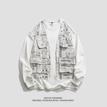 WHXS2022年春秋季潮牌寬松復古衛衣拼接工裝男女個性上衣百搭外套