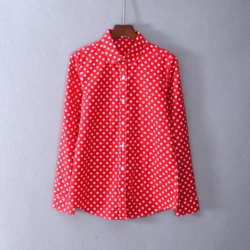 女裝修身百搭長袖翻領波點單排扣襯衫氣質時尚上衣服潮
