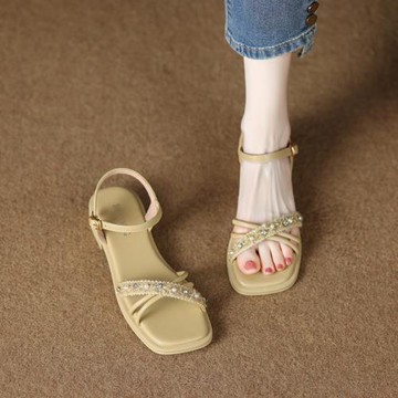 真皮2025夏季新款軟底不累腳一字帶時尚仙女風平底涼鞋拖女款外穿