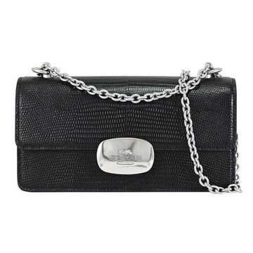 COACH CR106 Eliza 金屬釦LOGO蜥蜴紋翻蓋肩斜鍊包.黑