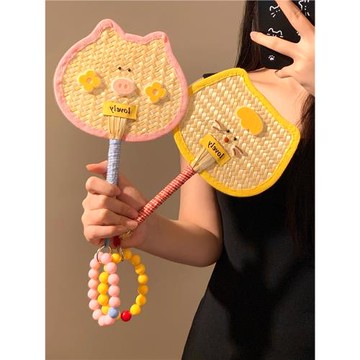 可愛手工編織小蒲扇帶掛繩女夏天便攜式隨身扇子拍照道具2025新款