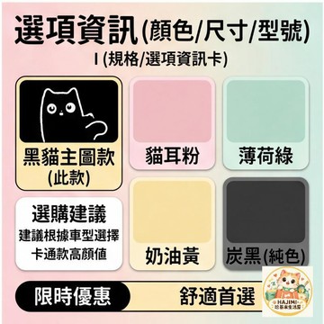 汽車腳墊 黑貓卡通款 貓耳粉 薄荷綠 奶油黃 炭黑 絲圈材質 耐磨易清洗 前排通用 2片組 車用保護墊