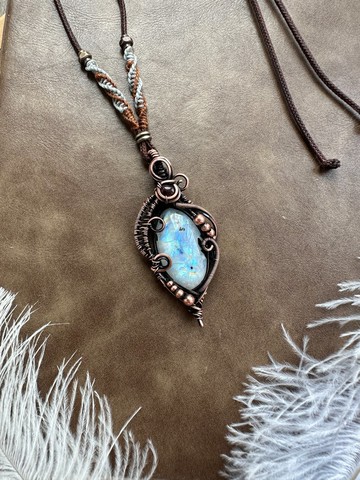 WW392 民族風 繞銅線復古做舊 wire wrap 月亮石 碧璽 頸鏈
