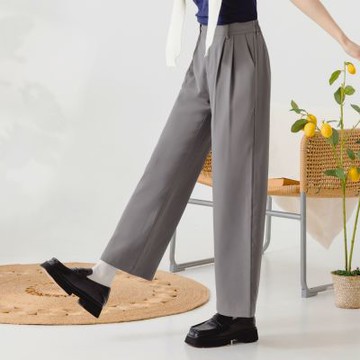 OB嚴選中大尺碼-造型腰頭打褶西裝寬褲長褲《BA7227》