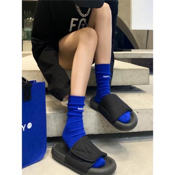 外穿襪子配鯊魚褲ins潮諸暨大唐ADER網紅克萊因藍春秋長雙針堆堆