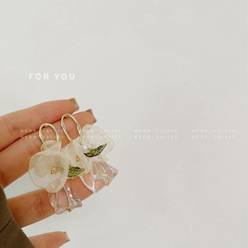 小可愛啊米色水晶花朵氣質925銀針ins風百搭日韓長款耳環鍍金耳飾