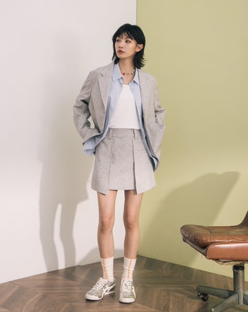 雙色織紋顯瘦剪接西裝短裙(兩色)
