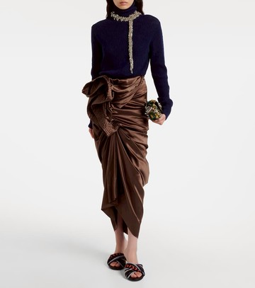 Dries Van Noten Draped silk-blend satin midi skirt