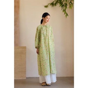 TAORAN中國風改良版旗袍裙女新款中式連衣裙夏印花長款裙禪意女裝