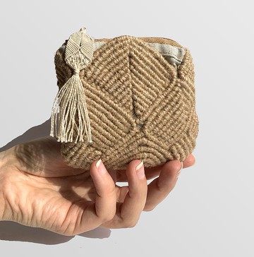 Macrame 錢包 生態黃麻零錢包 小錢袋 手工編織拉鍊錢包