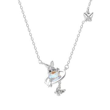 [純銀] 翩蝶星球鎖骨鍊 / Fluttering Butterfly Planet Necklace