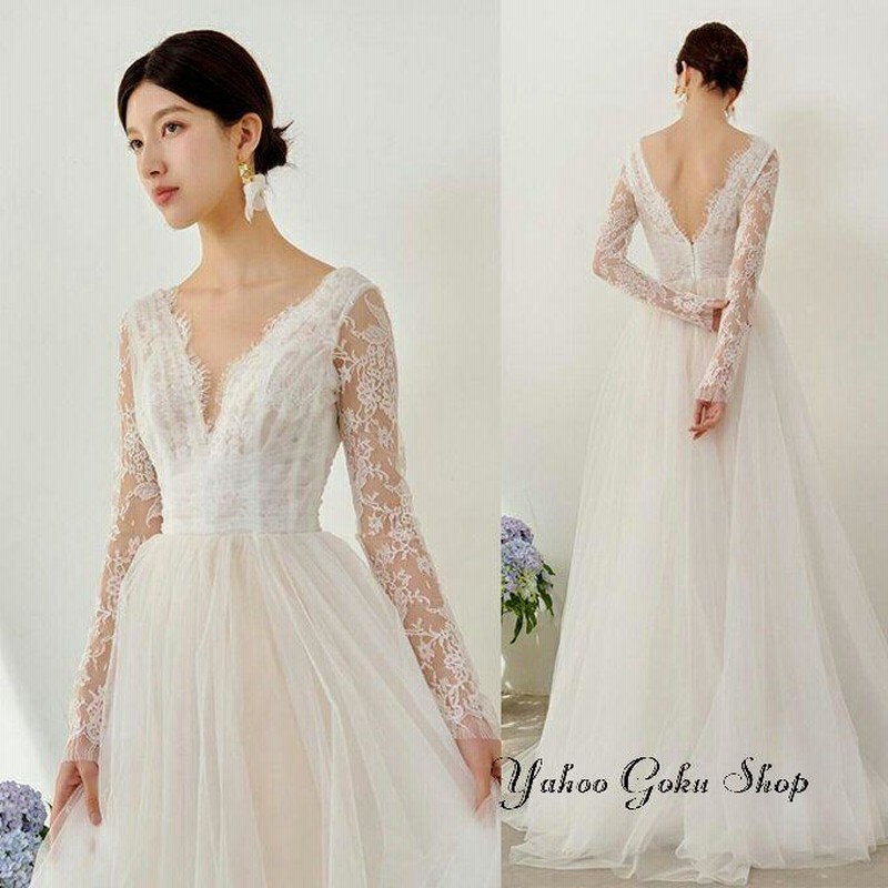 長袖 ウェディングドレス ウエディングドレス Aライン wedding dress 