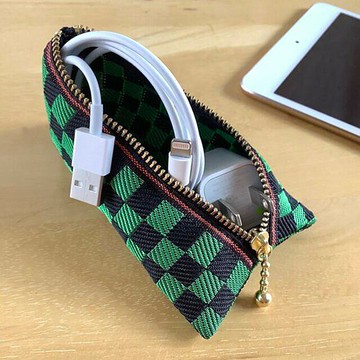 迷你小包【棋盤格】榻榻米四邊形零錢包 綠色 黑色