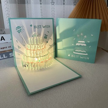 🔥臺灣出貨🔥春日藍生日賀卡音樂蛋糕手工3d立體鏤空高檔送朋友生日禮物外貿 HBSB