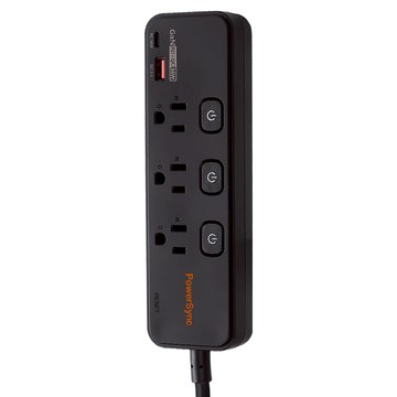 PowerSync 包爾星克 4開3插防雷擊快充1A1C延長線 TK43Q018  黑色  1.8m  1條