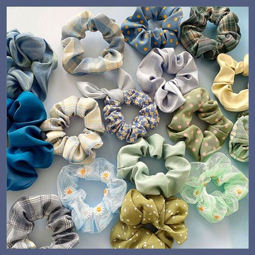 碎花網紅清新藍綠色發圈大腸圈扎頭發繩皮筋頭繩丸子頭發飾女