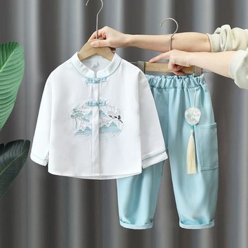 兒童改良漢服春秋季古裝中國風寶寶國學少爺演出服男女童唐裝套裝