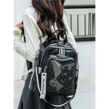 潮牌時尚燙鉆雙肩包女2025新款大容量百搭多用背包高級感個性書包