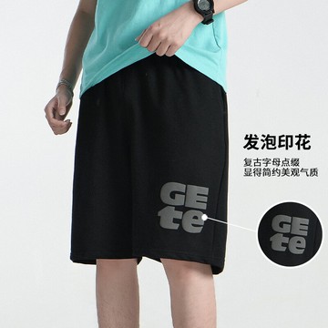 夏季潮流寬松五分短褲男女LOGO發泡印花衛褲情侶同款學生休閑短褲