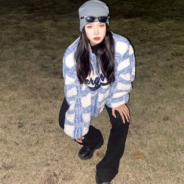 美式高街羊羔毛外套2022春季新款寬松加厚軟糯奶甜系開衫情侶棉服