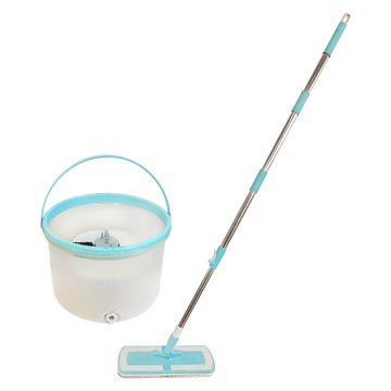 HOUSE&HOME 居家工坊 淨污分離旋轉清潔平板拖把/懶人拖把組 含拖把*1+水桶*1+超細纖維布*2  1組  拖把129cm + 水桶33.5 x 22cm + 超細纖維布29cm