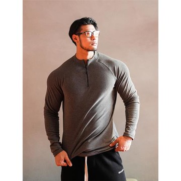 BeeStrong 秋冬保暖健身衣男半高領半拉鏈雙面絨彈力運動長袖