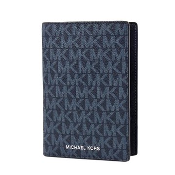 MICHAEL KORS 男款 緹花LOGO防刮對開護照夾-藍色