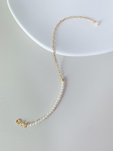 天然淡水珍珠14 K包金手鏈