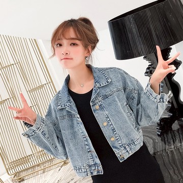 春秋新款寬松牛仔外套女短款學生百搭bf風牛仔夾克長袖上衣潮