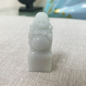 天然緬甸玉A貨-O0344-彌勒佛印章/小擺件高37.3mm寬15.5mm厚15.8mm💰特價999元