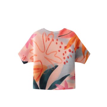 設計感拼色圓領寬松壓褶短袖T恤三宅時尚百搭褶皺上衣女夏季新款