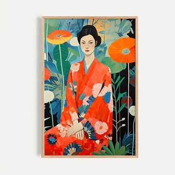 彩花朱和 / 日式插畫和服仕女花卉裝飾畫