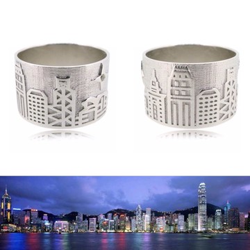 HK062~ 925銀香港維多利亞海港風景戒指