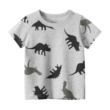 27KIDS - 純棉短袖上衣-剪影恐龍-灰色