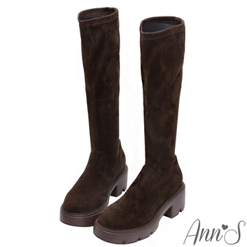 💖靴款任2雙贈靴撐片💖Ann’S一穿瘦一圈~真絲彈力絨厚底及膝長靴5.5cm-咖(版型偏小)