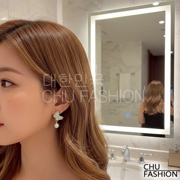 【CHU】韓國直輸 漸層藍綠蝶珍珠垂墜 耳環 韓系清新柔美款