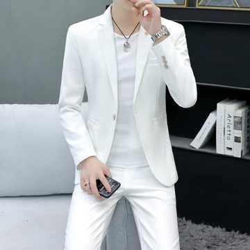 西服套裝男士兩件套職業白色小西裝韓版修身新郎伴郎結婚休閑禮服