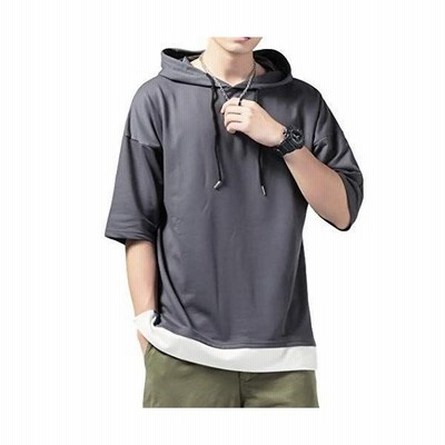 フォーリーフ パーカー メンズ 薄手 半袖 フェイクレイヤード Tシャツ プルオーバーパーカー 重ね着風 Tshirts コンパ Men S 少年 通販 Lineポイント最大get Lineショッピング