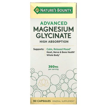 Nature's Bounty, 高階甘氨酸鎂，高吸收，360 毫克，90 粒膠囊（每粒膠囊 120 毫克）