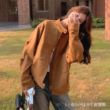 🌸限時下殺 爆款🔥  美拉德棕色夾剋外套女麂皮絨春鞦新款韓版寬鬆休閒百搭立領上衣潮 💎優質品證💎