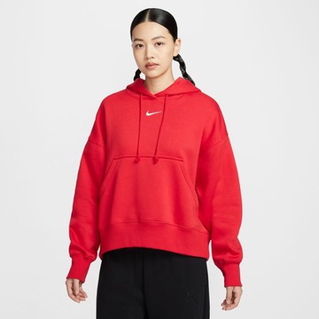 NIKE 長袖上衣 女 帽T 寬鬆版型 磨毛 AS W NSW PHNX FLC OOS PO HOOD 紅 DQ5859-657