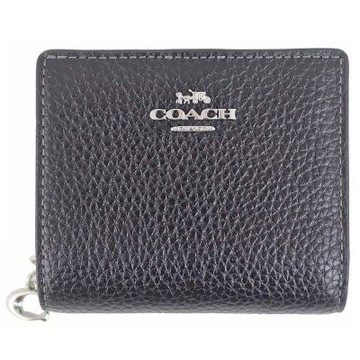 COACH 馬車標黑色真皮拉鍊袋押扣短夾