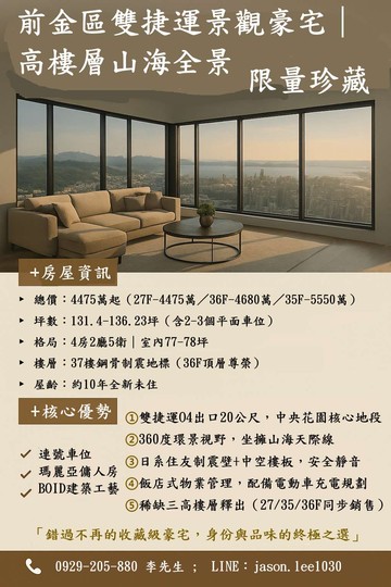 前金區，雙捷運，中央花園；全新未住高樓層，山海全景｜高雄市前金區中華三路