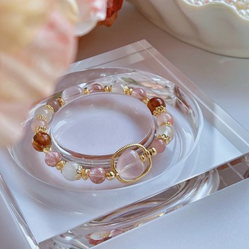 雪域玫瑰丨粉晶+紅膠花丨招桃花 提升愛情運丨客製化天然水晶手鍊